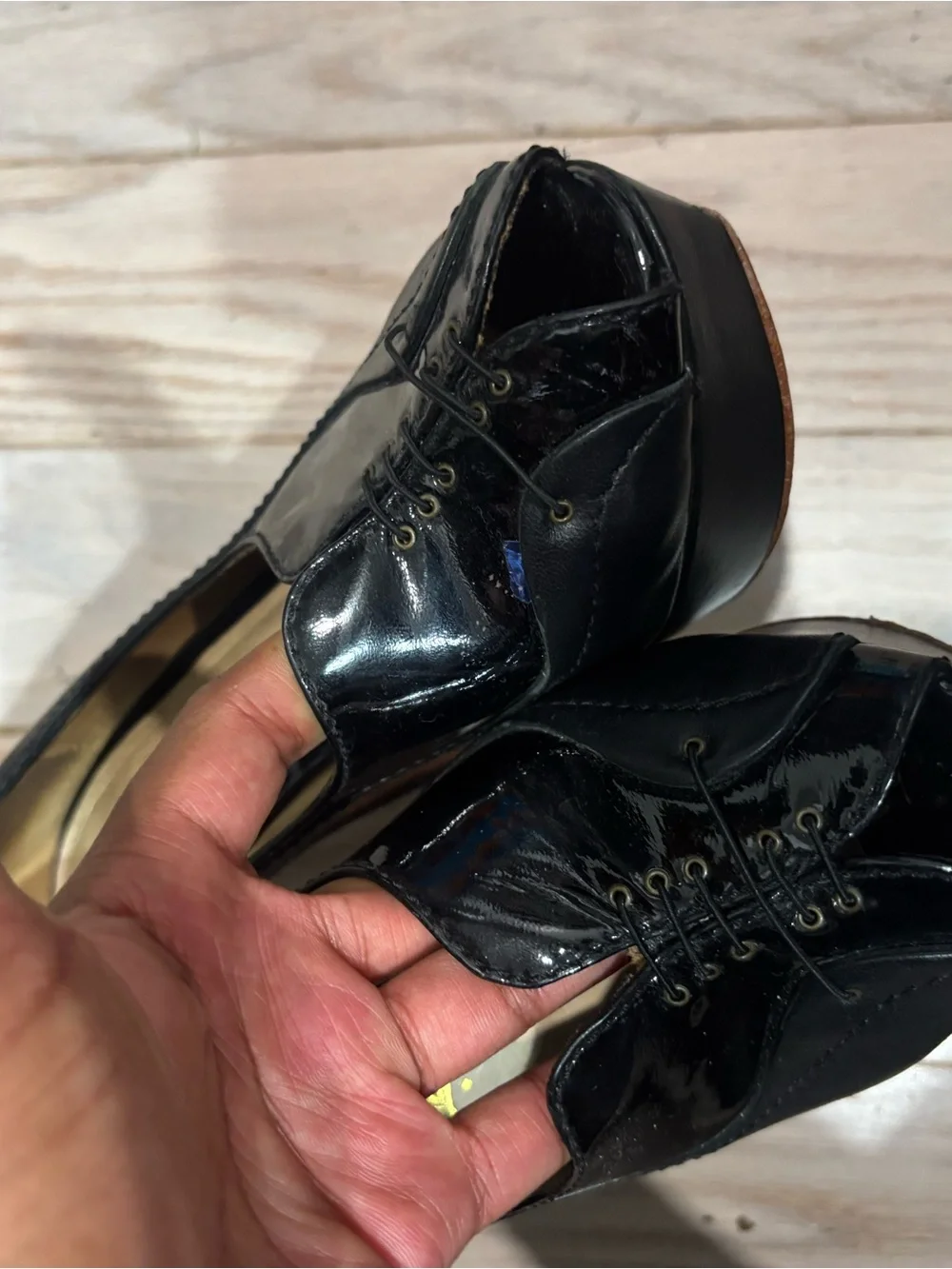 L.A.M.B. Black Platform Peep-Toe Stilettos